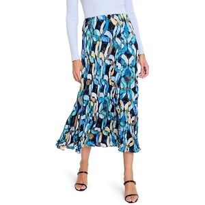 NIC+ZOE‎ XL Abstract Print Pleated Midi Skirt Blue Black Gold Flowy